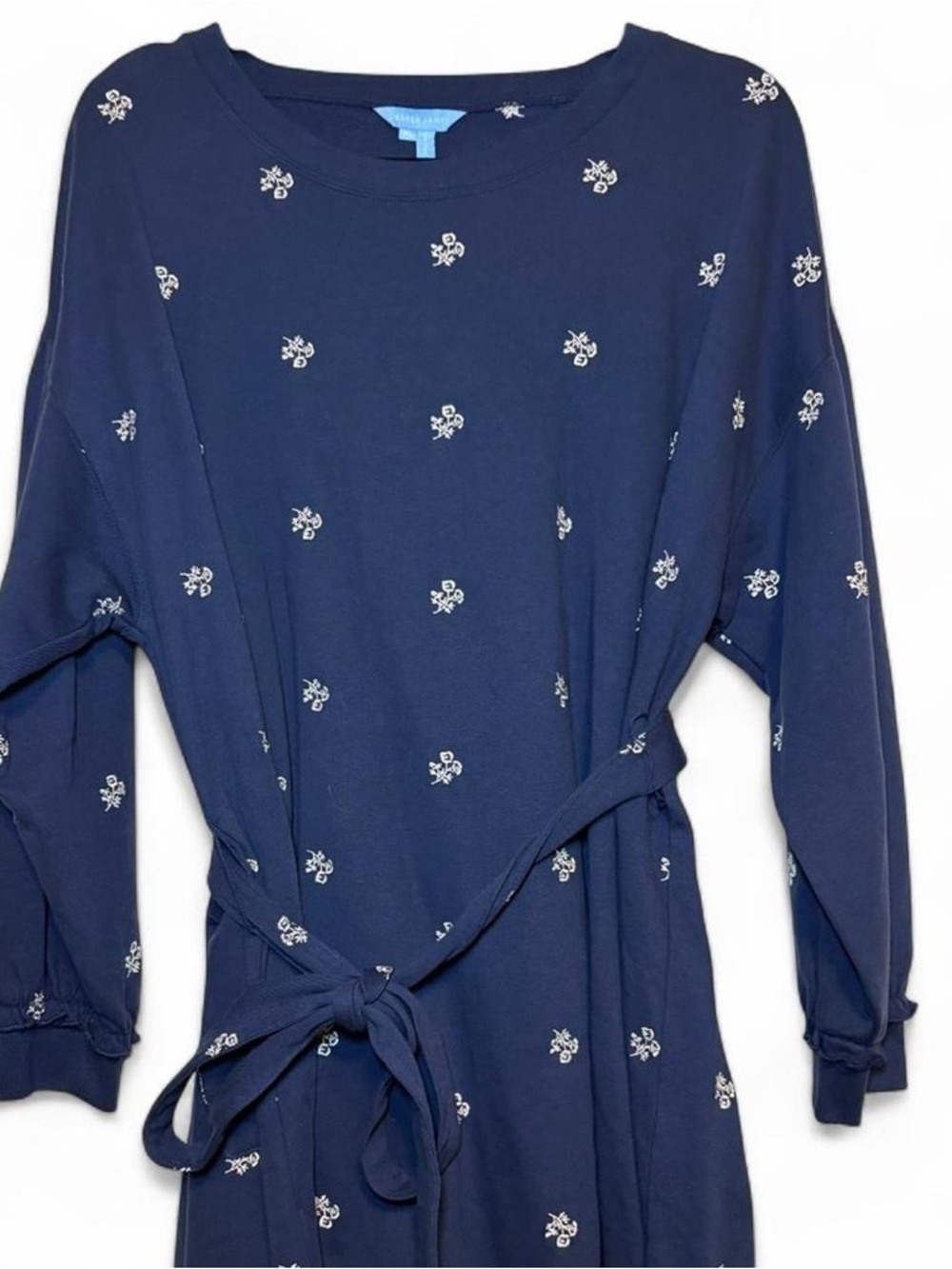 Draper James "Bobbie" Embroidered Belted 100% Cotton Sweatshirt Dress - Picture 2 of 8